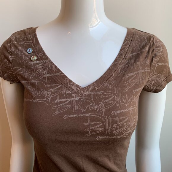 Billabong Vintage surf brown v neck logo printed t-shirt - Picture 2 of 3
